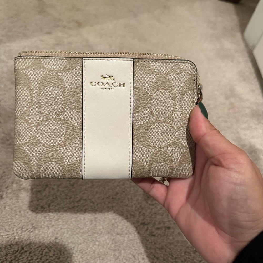 COACH Small Corner Zip Wristlet Wallet Tan